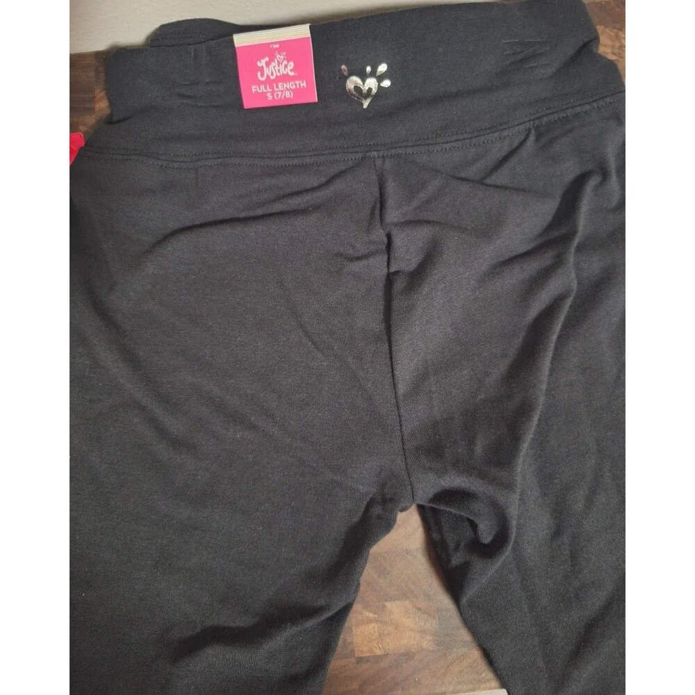 NWT Justice Girl Black Full Length Legging Size S (7/8) Cotton Blend Logo